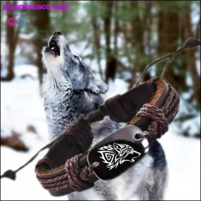 1pc Wolf Charm Bracelet Vintage Braided Woven Rope Leather -